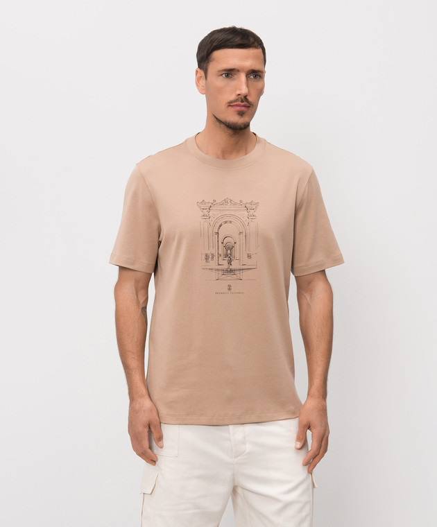 Brunello Cucinelli Коричневая футболка с принтом ML8248521P изображение 3