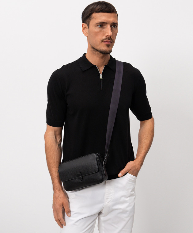 Canali Черная кожаная сумка с тиснением логотипа NA00226P326130 изображение 2