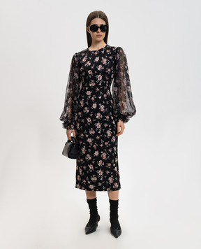 Dolce&Gabbana Чорна сукня із шовком в квітковий принт F611DTFSA8C