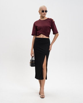 Balmain Бордова укорочена футболка з драпіруванням FF0EE012GF23