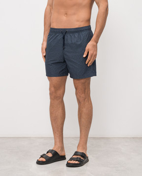 Canali Сині шорти для плавання в брендовий принт UA0010193024