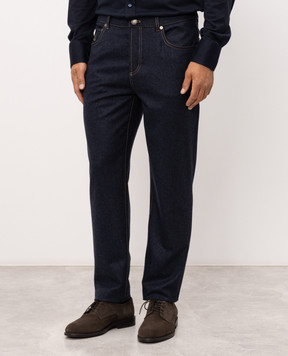 Brunello Cucinelli Синие брюки из шерсти с патчем логотипа M038PF1012