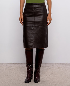 Max Mara Коричневая кожаная юбка TIMORE MSTTIMORE