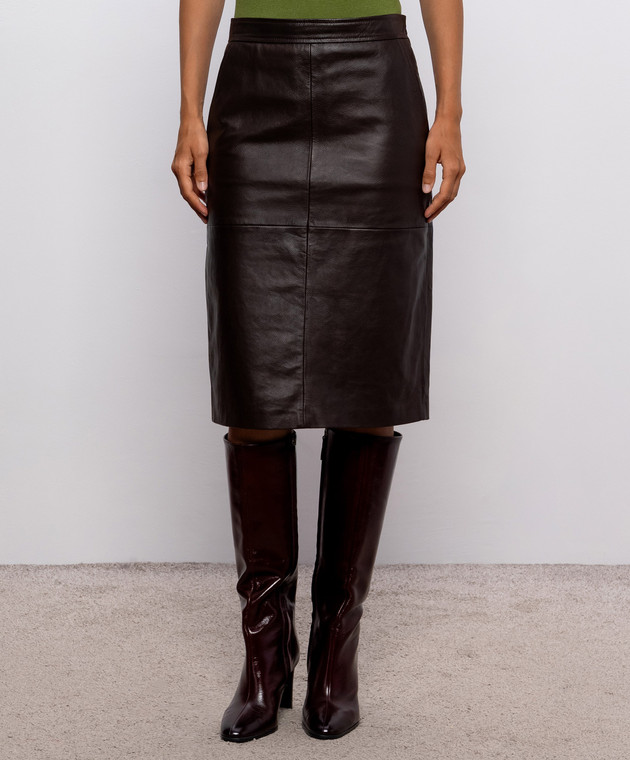 Max Mara Коричнева шкіряна спідниця TIMORE MSTTIMORE зображення 3