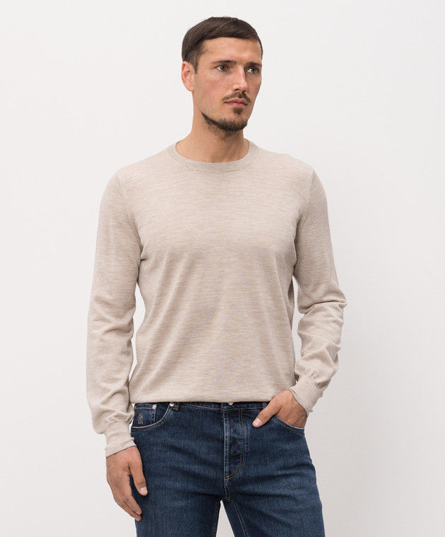 Brunello Cucinelli Джемпер бежевий з вовни та кашеміру M2400100 зображення 3