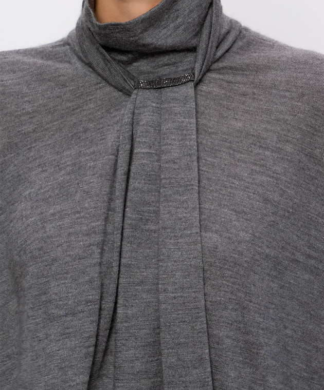 Brunello Cucinelli Серый гольф из кашемира и шелка с цепочкой мониль M13847504P изображение 5