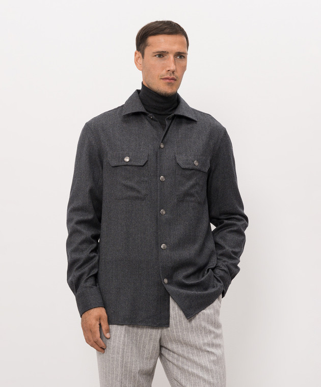 Brunello Cucinelli Серая рубашка из шерсти MY6660721 изображение 3