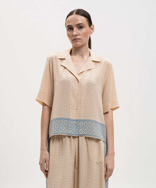 Ermanno Scervino Бежева блуза із шовку в принт D482K767XZF зображення 3