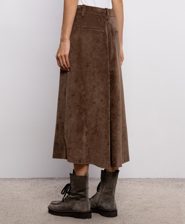 Brunello Cucinelli Коричневая вельветовая юбка с цепочкой мониль MG547G4099 изображение 4
