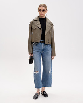 Yves Salomon Шкіряна косуха кольору хакі 26WYV21050AGAN