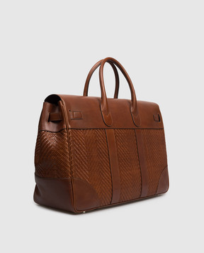 Brunello Cucinelli Коричневая кожаная дорожная сумка с логотипом MBXOBU071