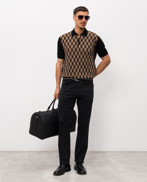 Stefano Ricci Чорне поло із шовком в контрастний візерунок K414017P31F26268