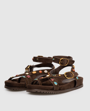 Twinset Коричневые замшевые сандалии 261TGT066