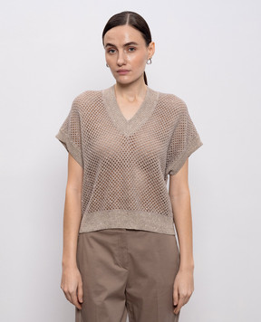 Peserico Коричневый ажурный жилет с льном с пайетками A99027F079106B