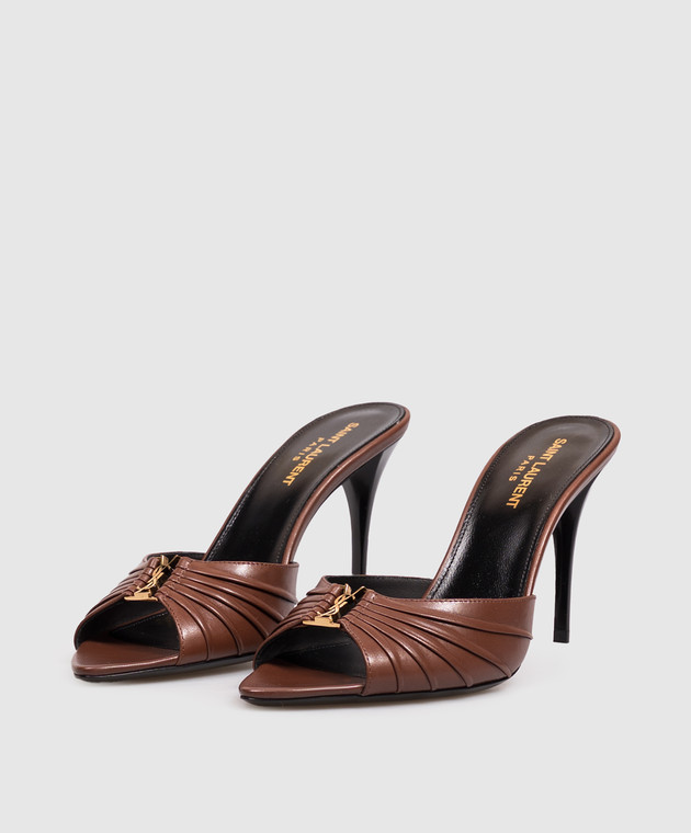 Saint Laurent Коричневые кожаные мюли BABYLONE 799606AADF0 изображение 2
