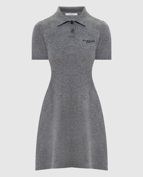 Givenchy Серое платье-поло из шерсти и кашемира с логотипом BW22SH4ZTA