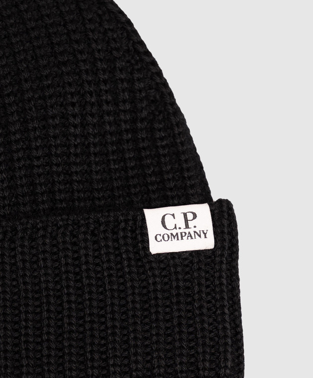 C.P. Company Черная шапка-бини из шерсти с нашивкой MAC137A005509A изображение 4