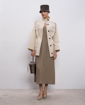 Brunello Cucinelli Коричневое платье миди с льном MH126AHE42