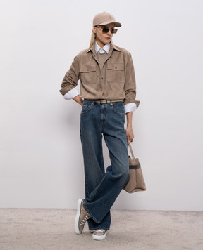 Brunello Cucinelli Коричневая замшевая рубашка с цепочкой мониль MPCAL7436