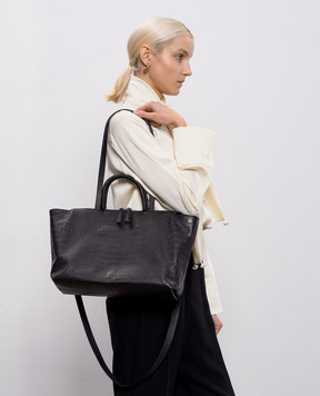 Marsell Чорна шкіряна сумка-тоут 4 Dritta з тисненням під шкіру крокодила MB0286P046