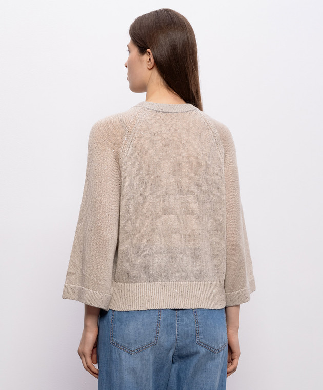 Brunello Cucinelli Бежевий джемпер з льону та шовку з паєтками M10550220 зображення 4