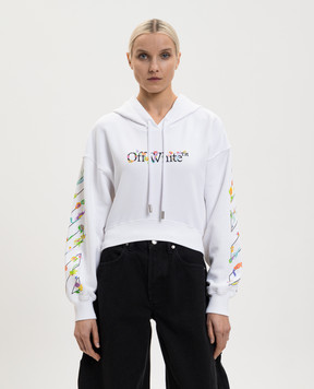Off-White Біле укорочене худі з квітковим принтом логотипа 2BB056S26FLE001