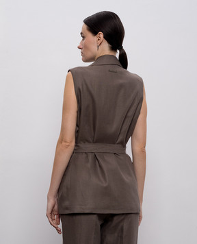 Peserico Коричневый двубортный жилет из льна A03028A02606