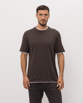Brunello Cucinelli Коричнева футболка з ефектом накладання шарів M0B137427