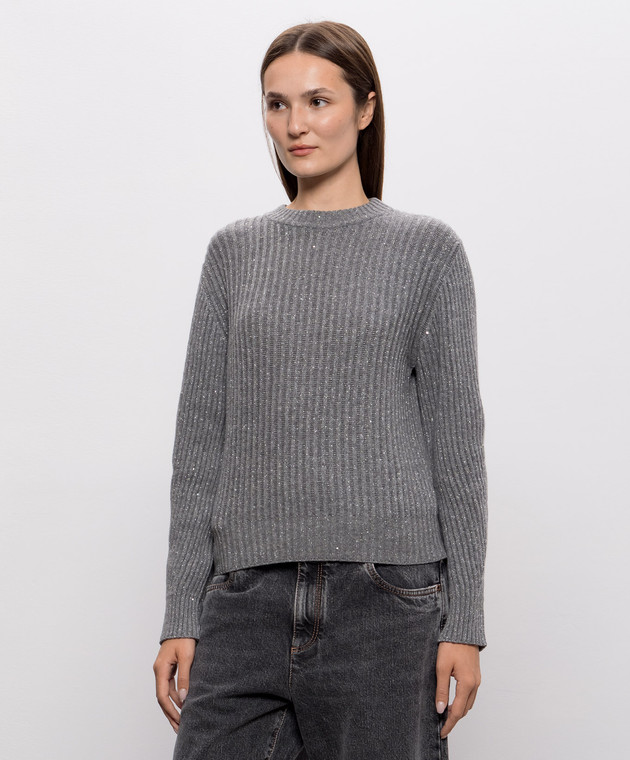 Brunello Cucinelli Сірий светр з кашеміру та вовни MBM753500 зображення 3