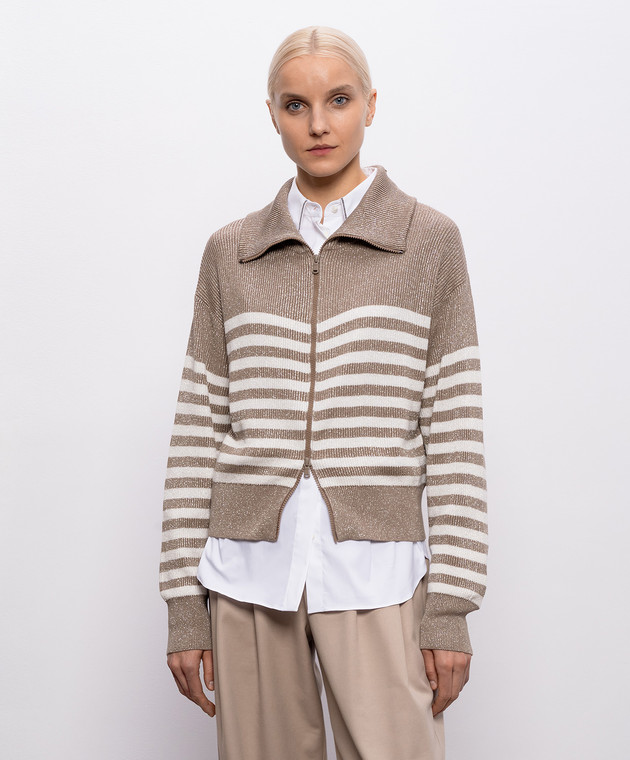 Brunello Cucinelli Коричневий кардиган в смужку з люрексом MAZ230106P зображення 3