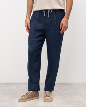 Brunello Cucinelli Брюки синего цвета из льна M243DE1710