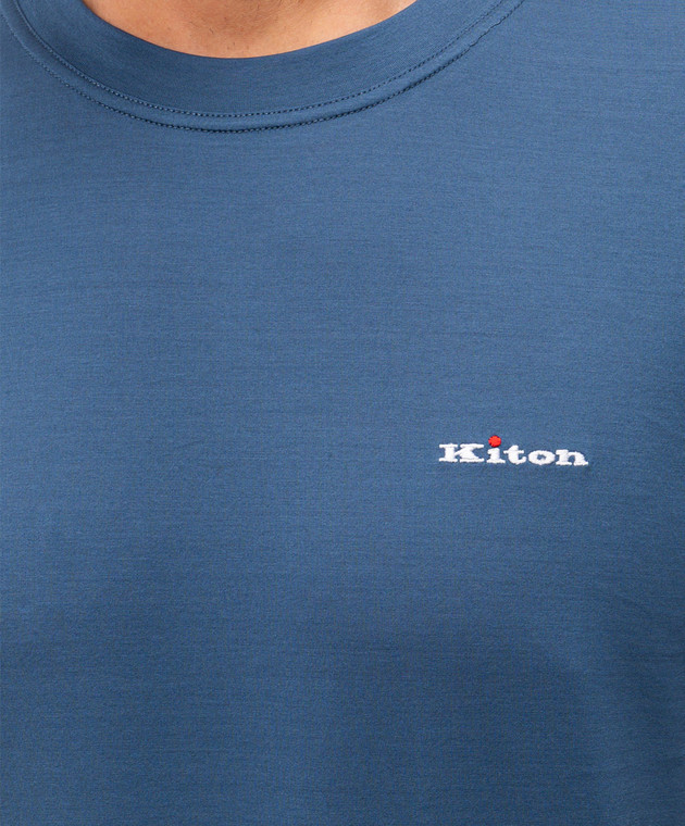 Kiton Синя футболка з вишивкою логотипа UMK1274 зображення 4