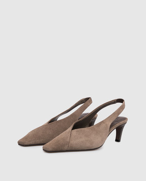 Brunello Cucinelli Коричневі замшеві слінгбеки з ланцюжком MZSFC3368P