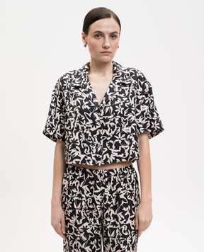 Asceno Чорна укорочена блуза Lincoln із шовку в принт T073F04C504