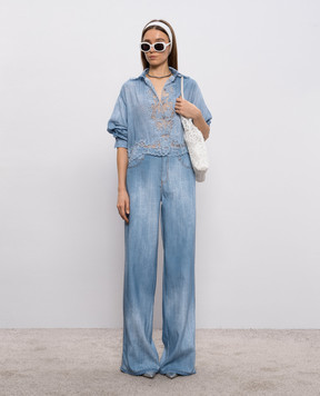 Ermanno Scervino Блакитна блуза з мереживом D482K392APEMY