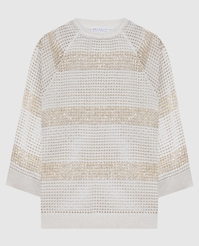 Brunello Cucinelli Бежевий ажурний топ з паєтками M58772800