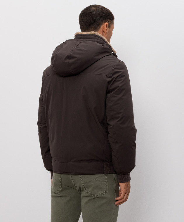 Brunello Cucinelli Коричневый пуховик с контрастным окантованием MV4061606 изображение 4