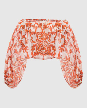 Dolce&Gabbana Белая блуза из шелка в брендовый принт F72G7TGDDRH