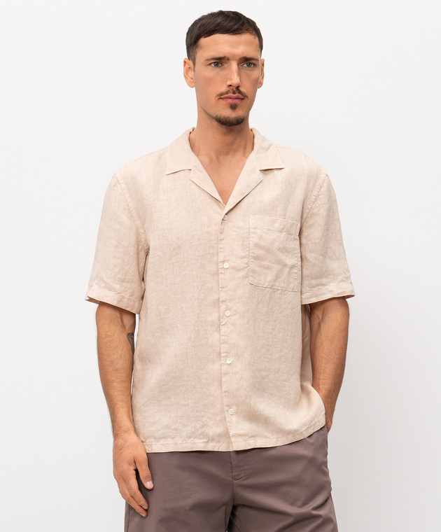 Peserico Бежевая рубашка с короткими рукавами из льна R56049T002494 изображение 3
