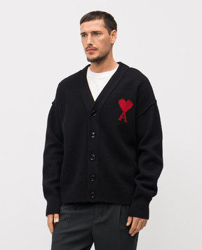 Ami Paris Черный кардиган из шерсти с эмблемой UKC367018