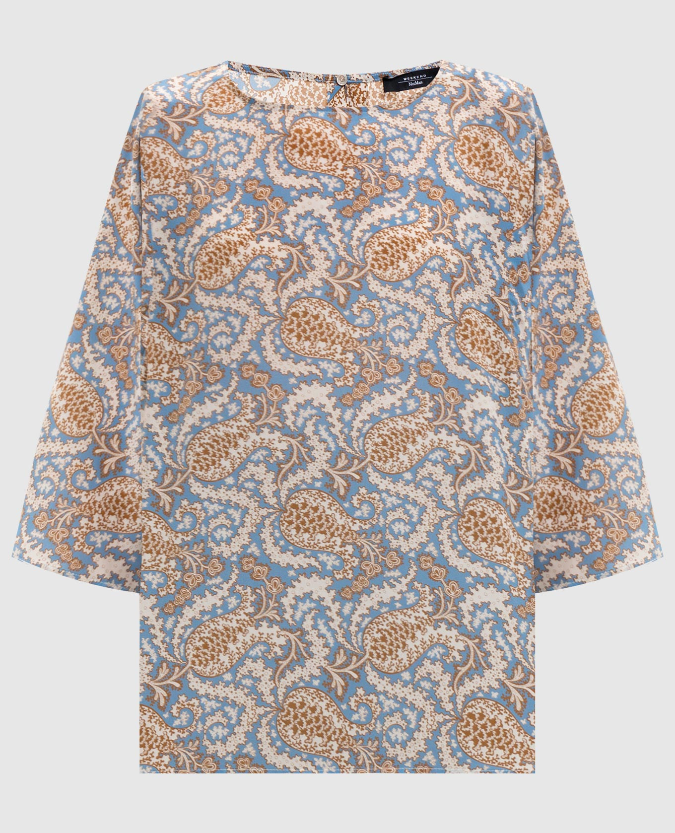 Голубая блуза GINNICO из шелка в принт