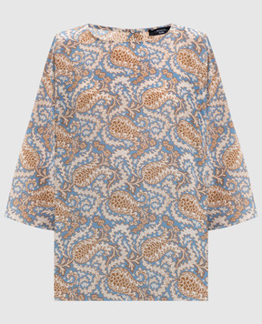 Max Mara Weekend Блакитна блуза GINNICO із шовку в принт WKDGINNICO