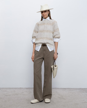 Brunello Cucinelli Бежевий ажурний топ з паєтками M58772800