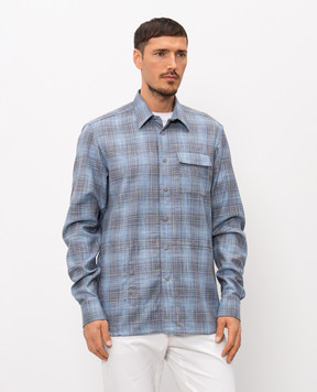 Kiton Блакитна сорочка з вовною та шовком в клітинку UMCBUBAK0628G