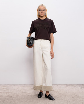 Agnona Коричнева футболка з вишивкою логотипа TT1109LY2050