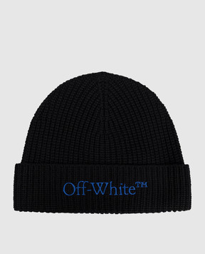Off-White Чорна шапка з вовни з вишивкою логотипа OMLC041F25KNI001