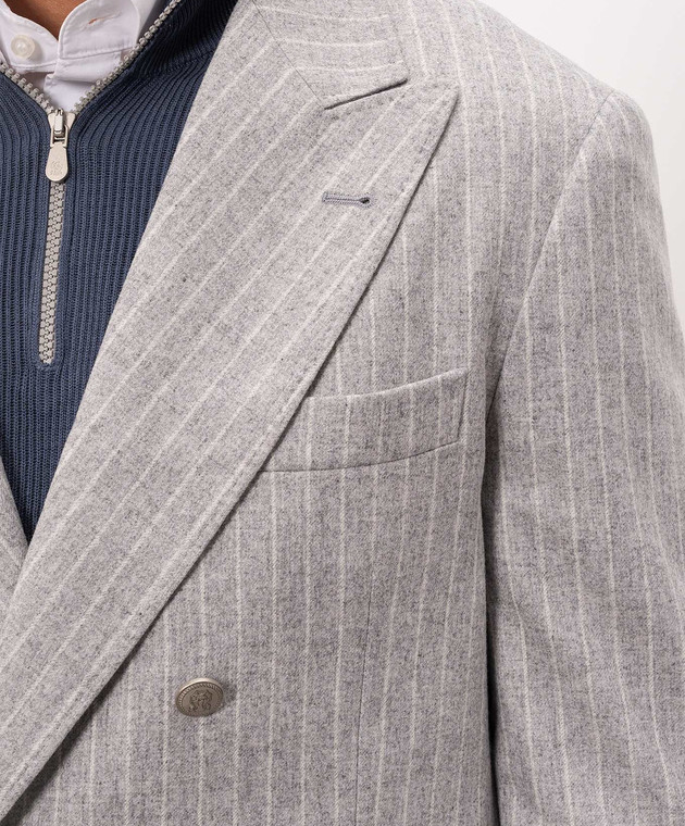 Brunello Cucinelli Сірий костюм з вовни та кашеміру в смужку MV440LDPH8 зображення 5