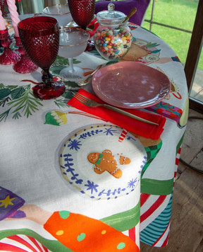 TESSITURA TOSCANA TELERIE Біла скатертина HAND ON XMAS з льоном NT250113020067