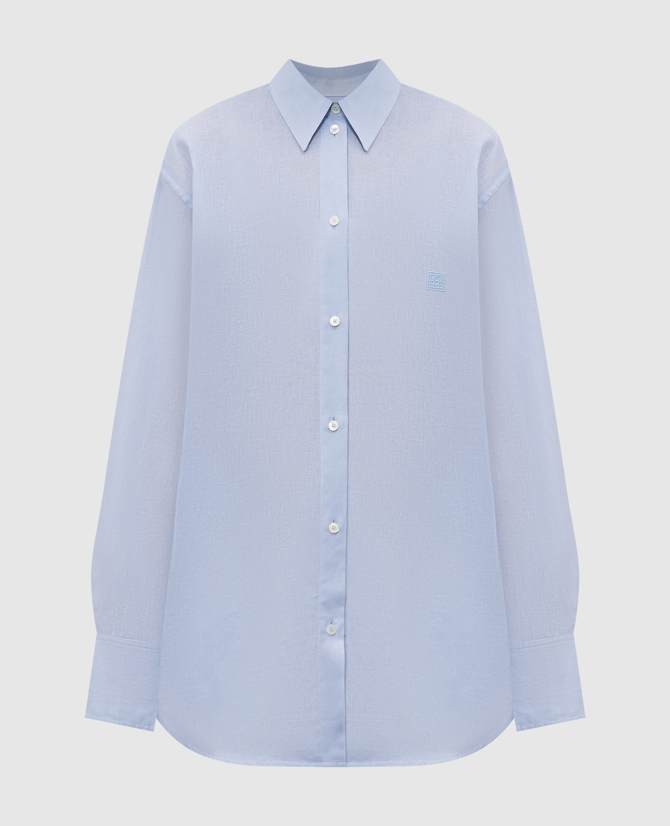 Блакитна сорочка з льоном з вишивкою монограми