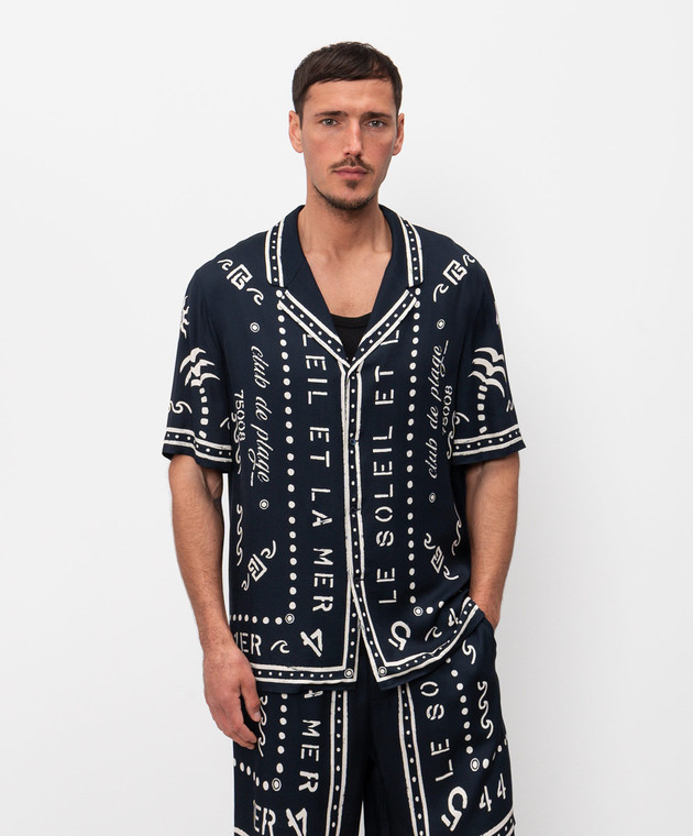 Balmain Синяя рубашка с принтом GH0HN130VI80 изображение 3